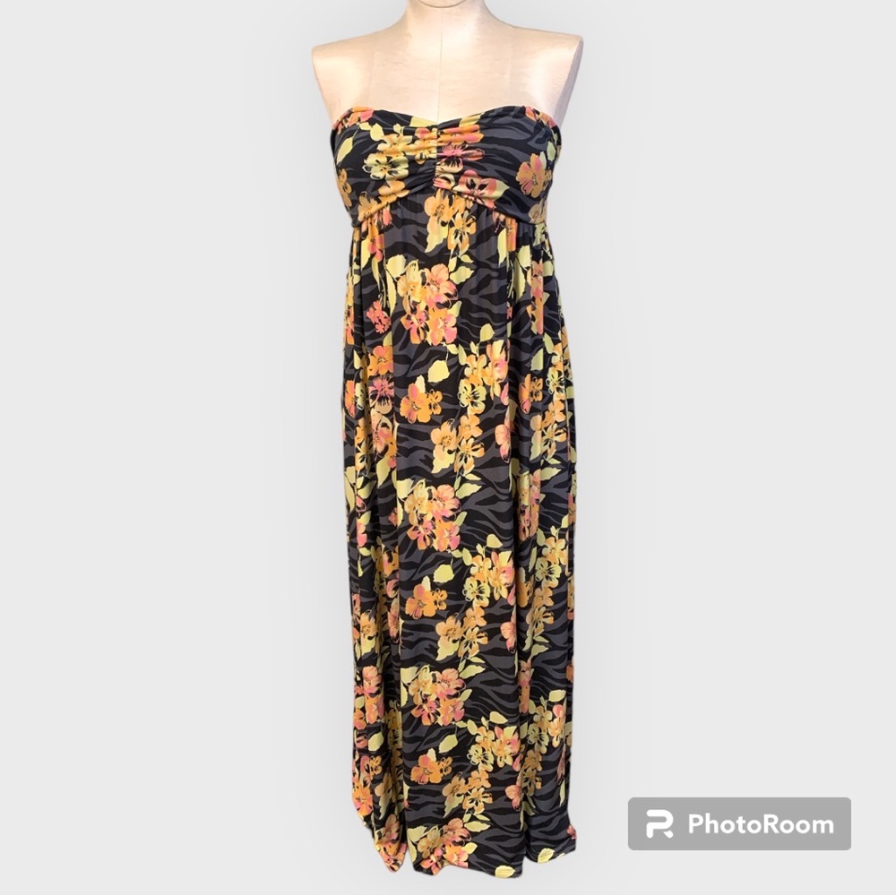 Strapless Maxi Dress Floral and Zebra Print Empire Waist Torrid Size 1 Plus Size